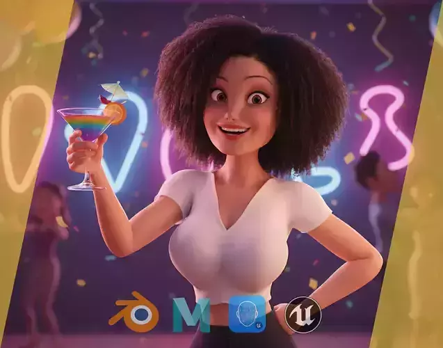 Modern Style Girl with short curly hair 3D character creation Low-poly 3D model Modern Style Girl with short curly hair 3D character creation Low-poly 3D model