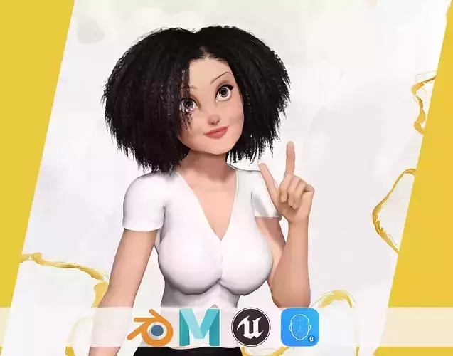 Modern Style Girl with short curly hair  3D character creation Low-poly 3D model