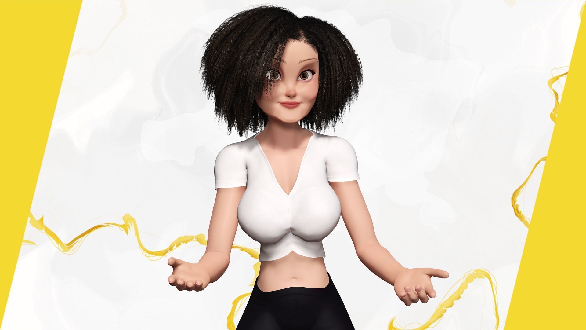 Modern Style Girl with short curly hair 3D character creation Low-poly 3D model_13