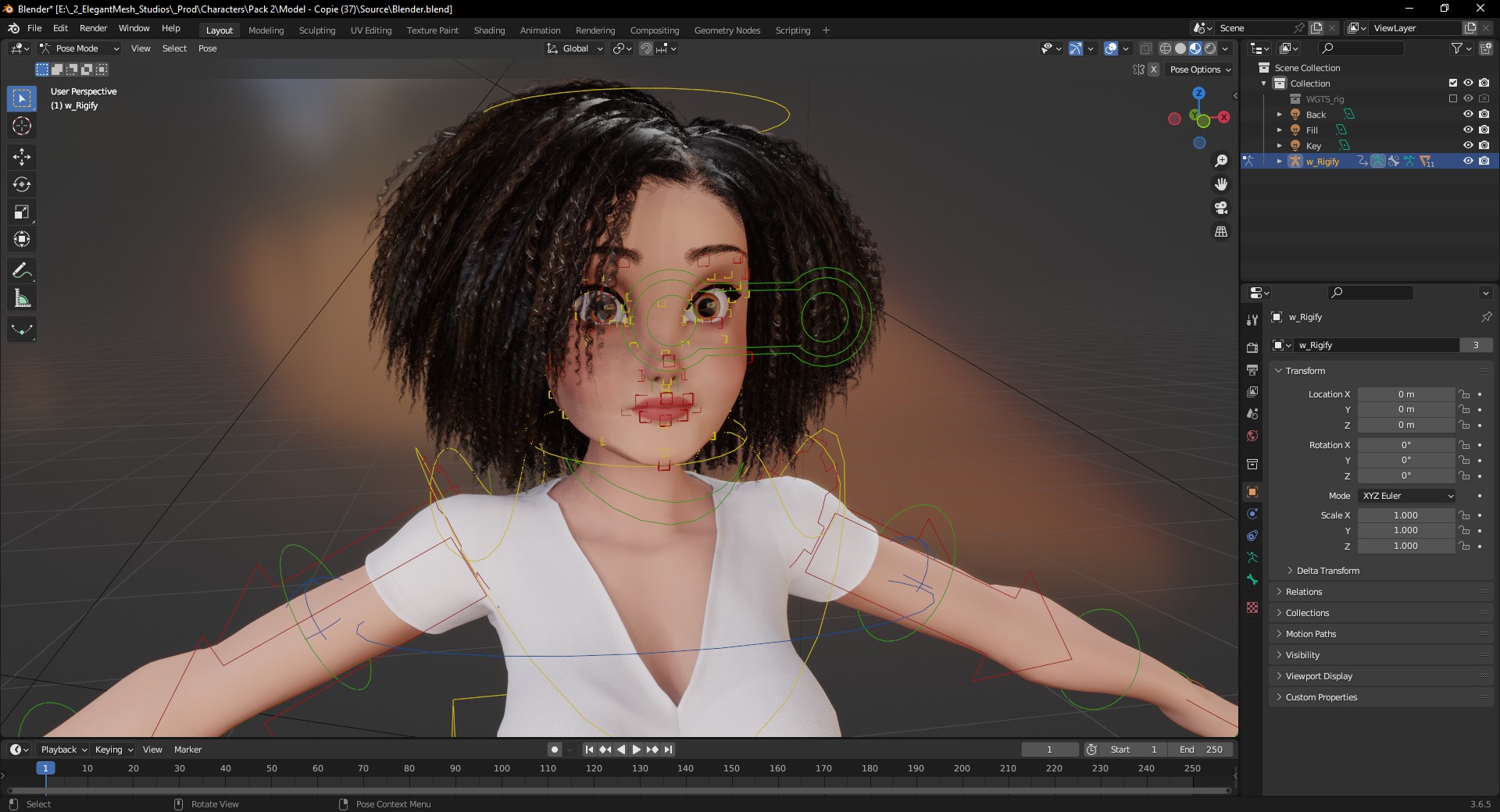 Modern Style Girl with short curly hair 3D character creation Low-poly 3D model_18