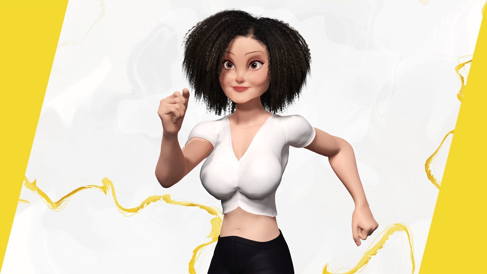 Modern Style Girl with short curly hair 3D character creation Low-poly 3D model_11