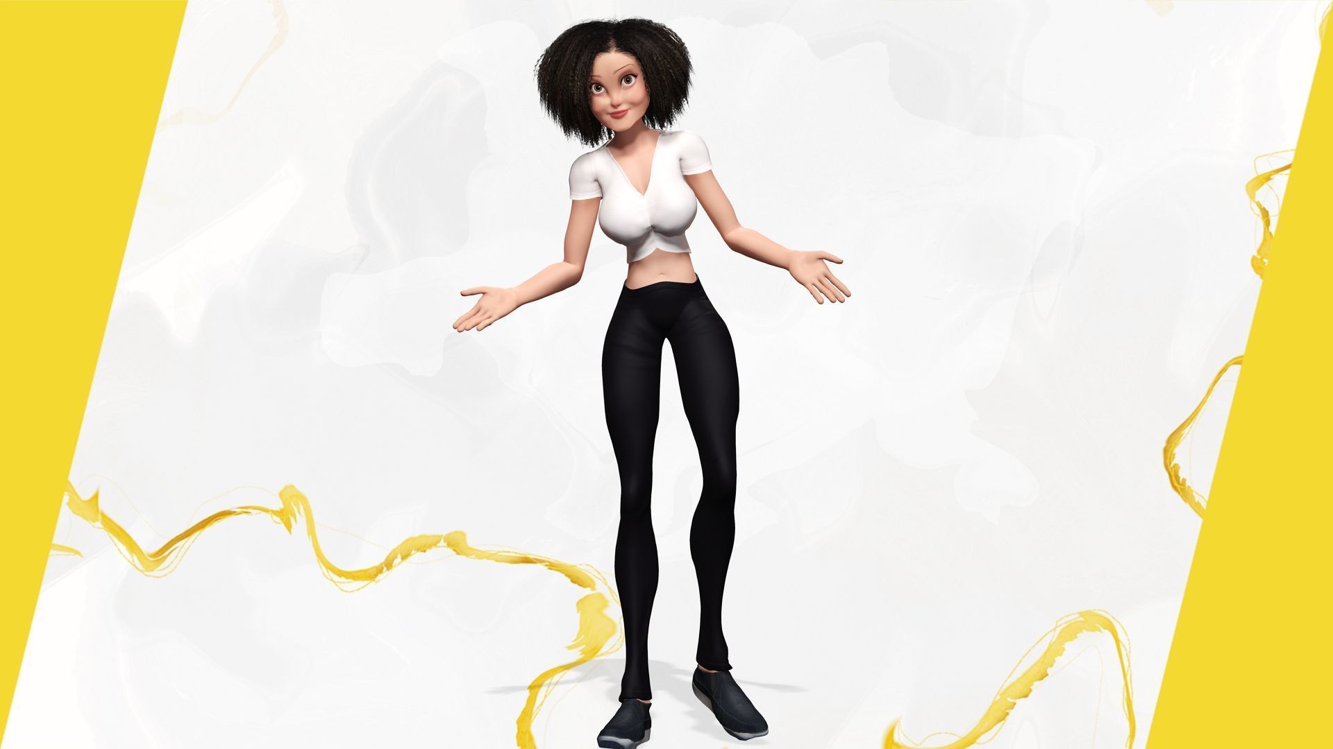 Modern Style Girl with short curly hair 3D character creation Low-poly 3D model_7
