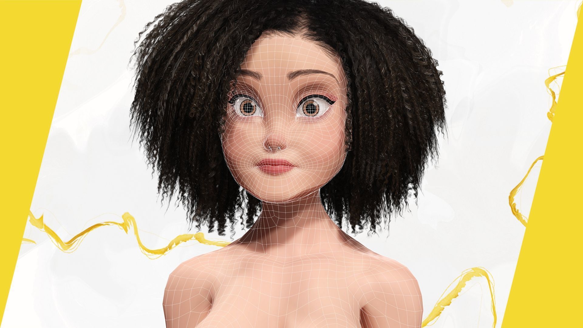 Modern Style Girl with short curly hair 3D character creation Low-poly 3D model_6
