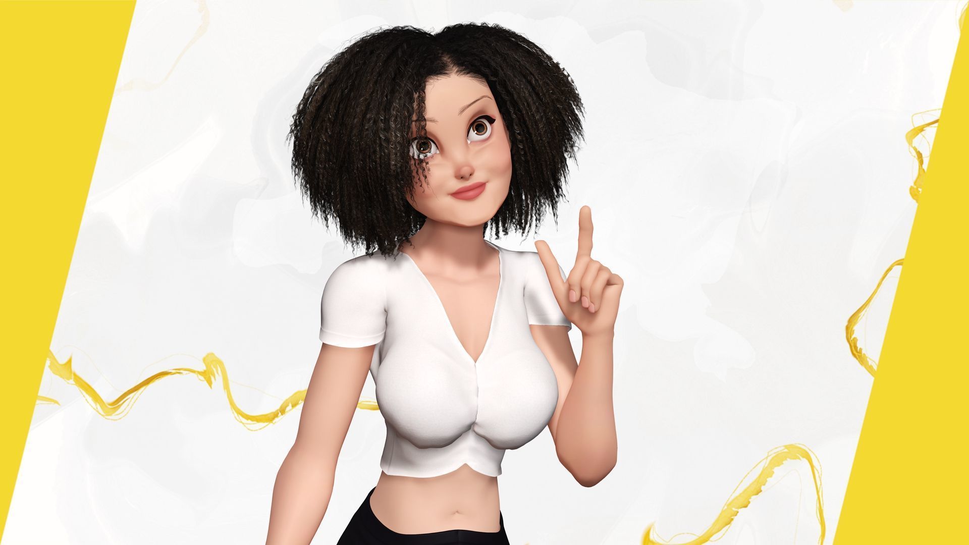 Modern Style Girl with short curly hair 3D character creation Low-poly 3D model_12