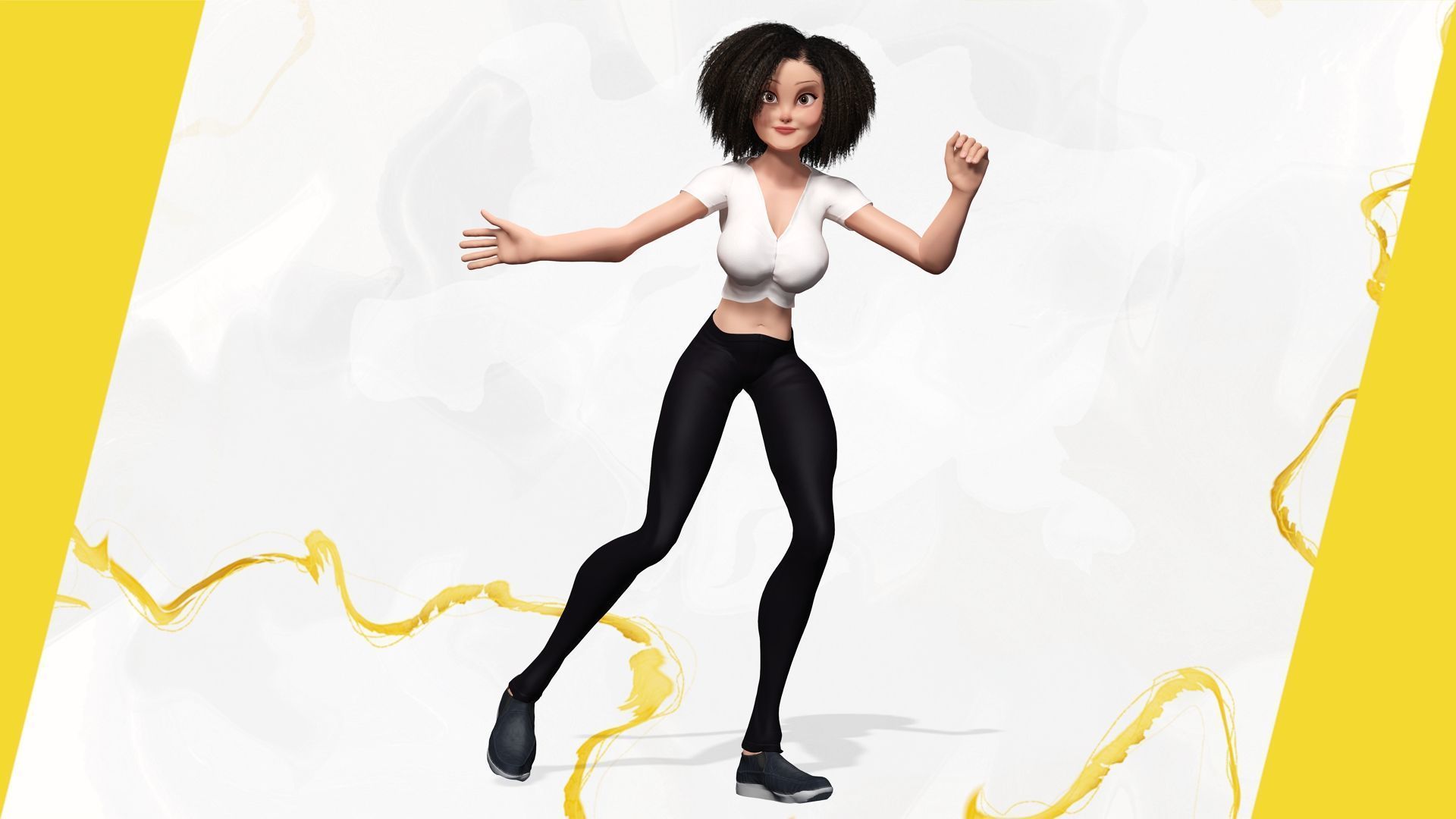 Modern Style Girl with short curly hair 3D character creation Low-poly 3D model_15