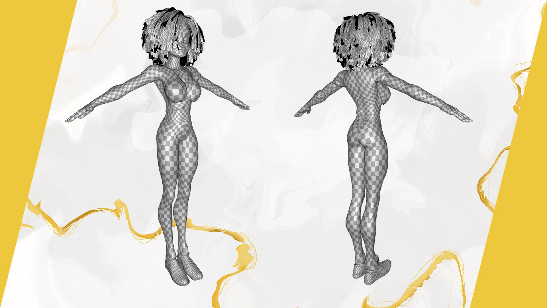Modern Style Girl with short curly hair 3D character creation Low-poly 3D model_28