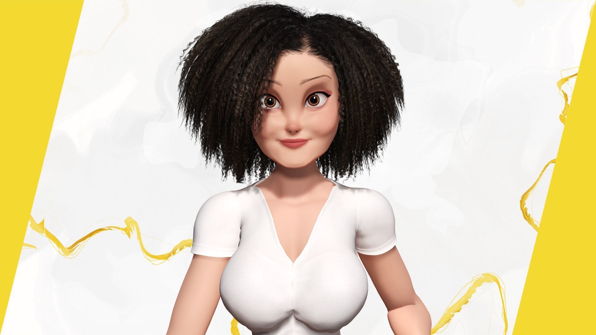 Modern Style Girl with short curly hair 3D character creation Low-poly 3D model_9