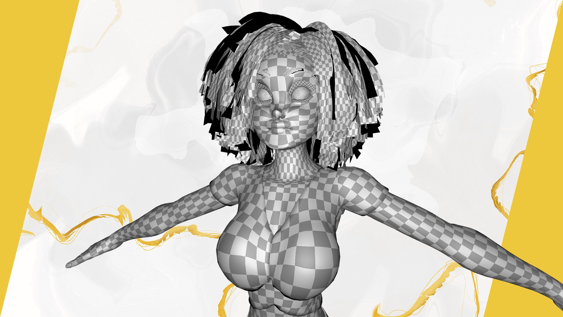 Modern Style Girl with short curly hair 3D character creation Low-poly 3D model_29