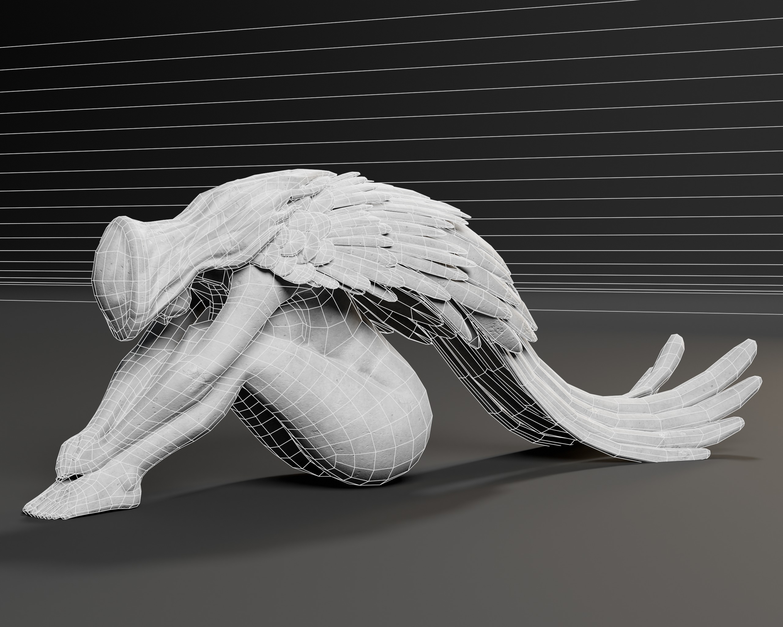 Angel Goddess Statue Low-poly 3D model_5