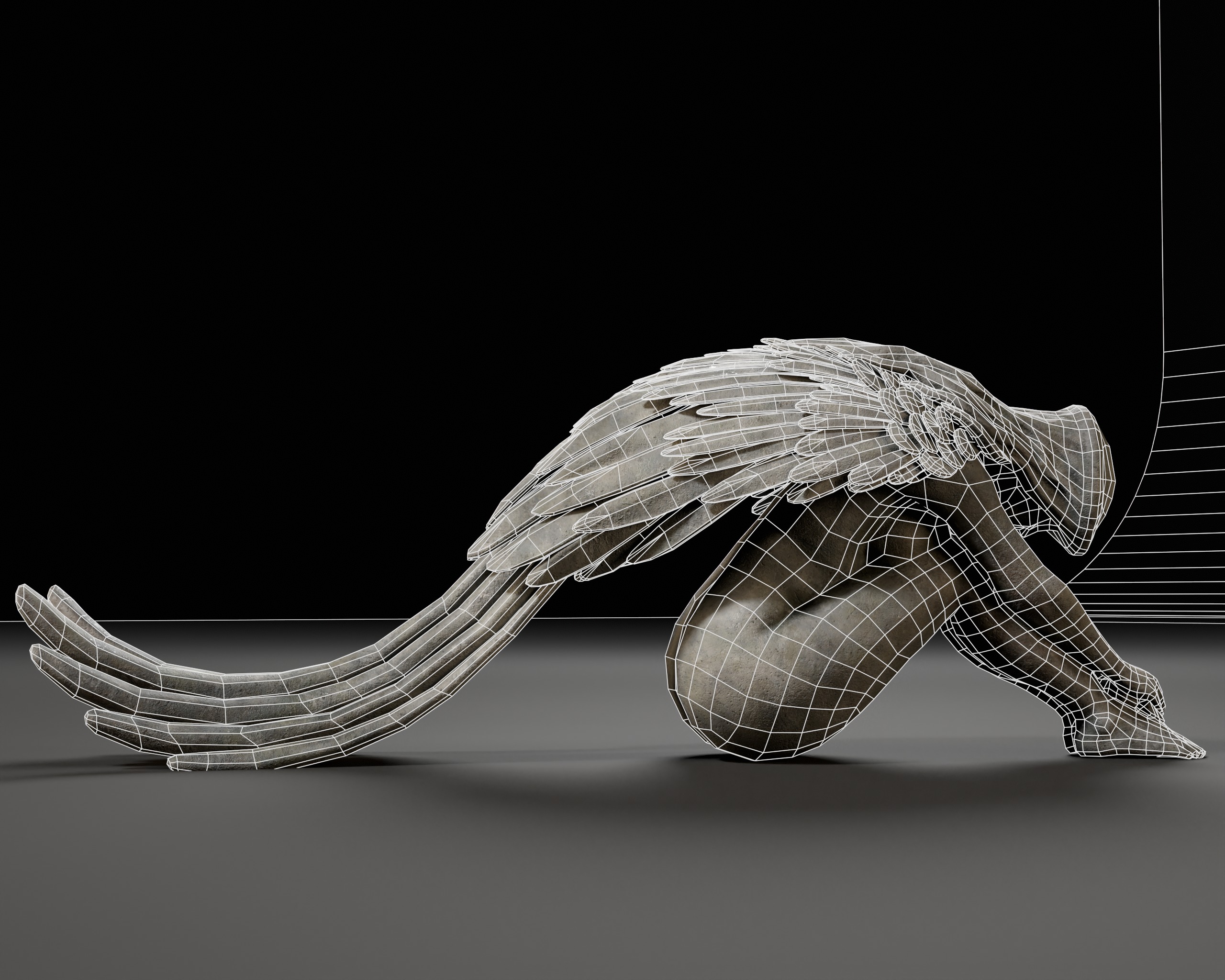 Angel Goddess Statue Low-poly 3D model_17