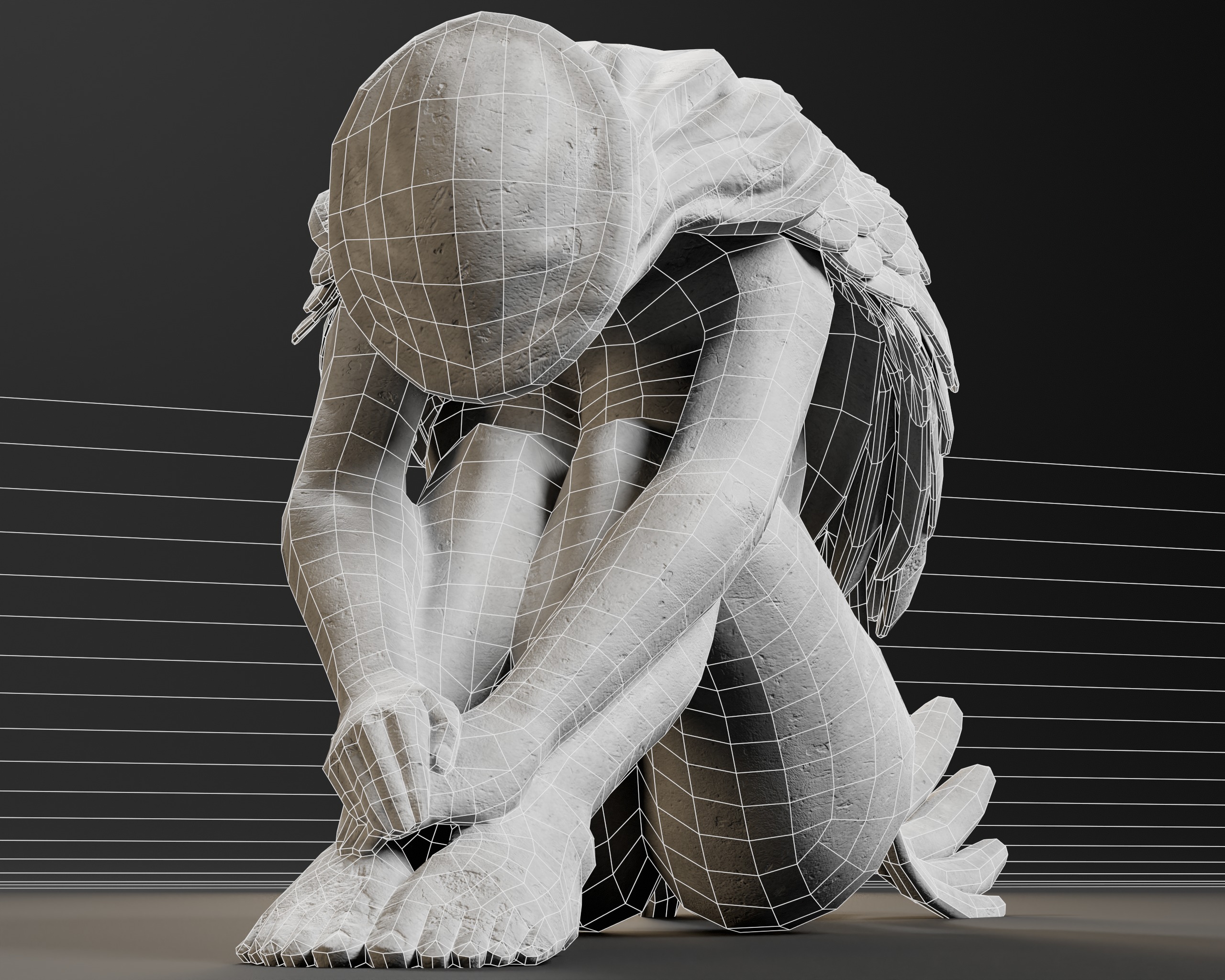 Angel Goddess Statue Low-poly 3D model_15