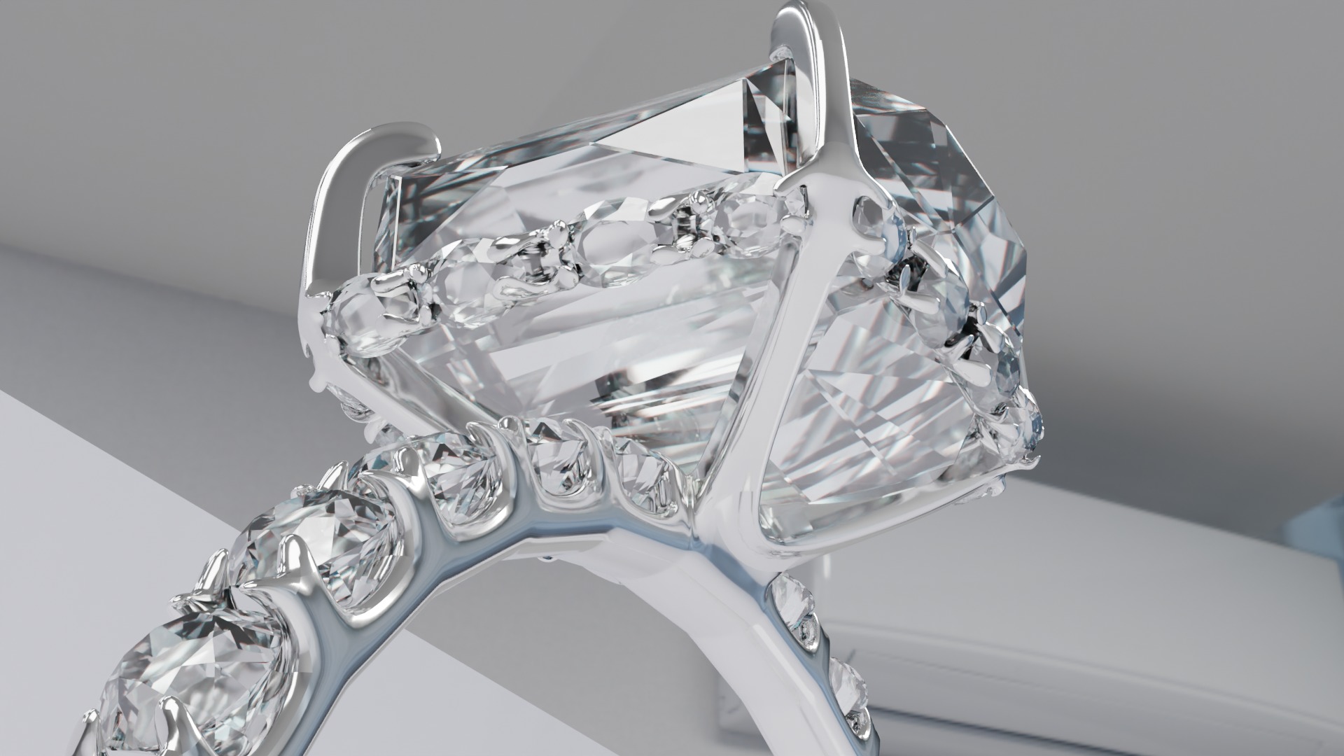 Platinum Ring with Square Dimond 3D model_6