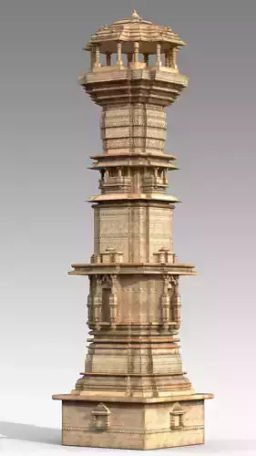 Kirti Stambha -  Indian Temple Game and Movie Ready model Low-poly 3D model