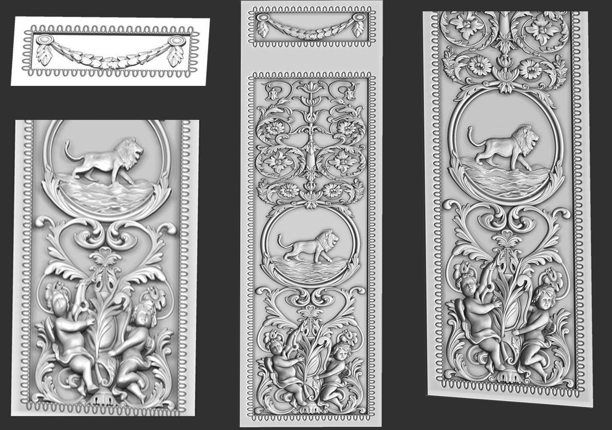 louis xvi wall molding panel plaster 3D model_8