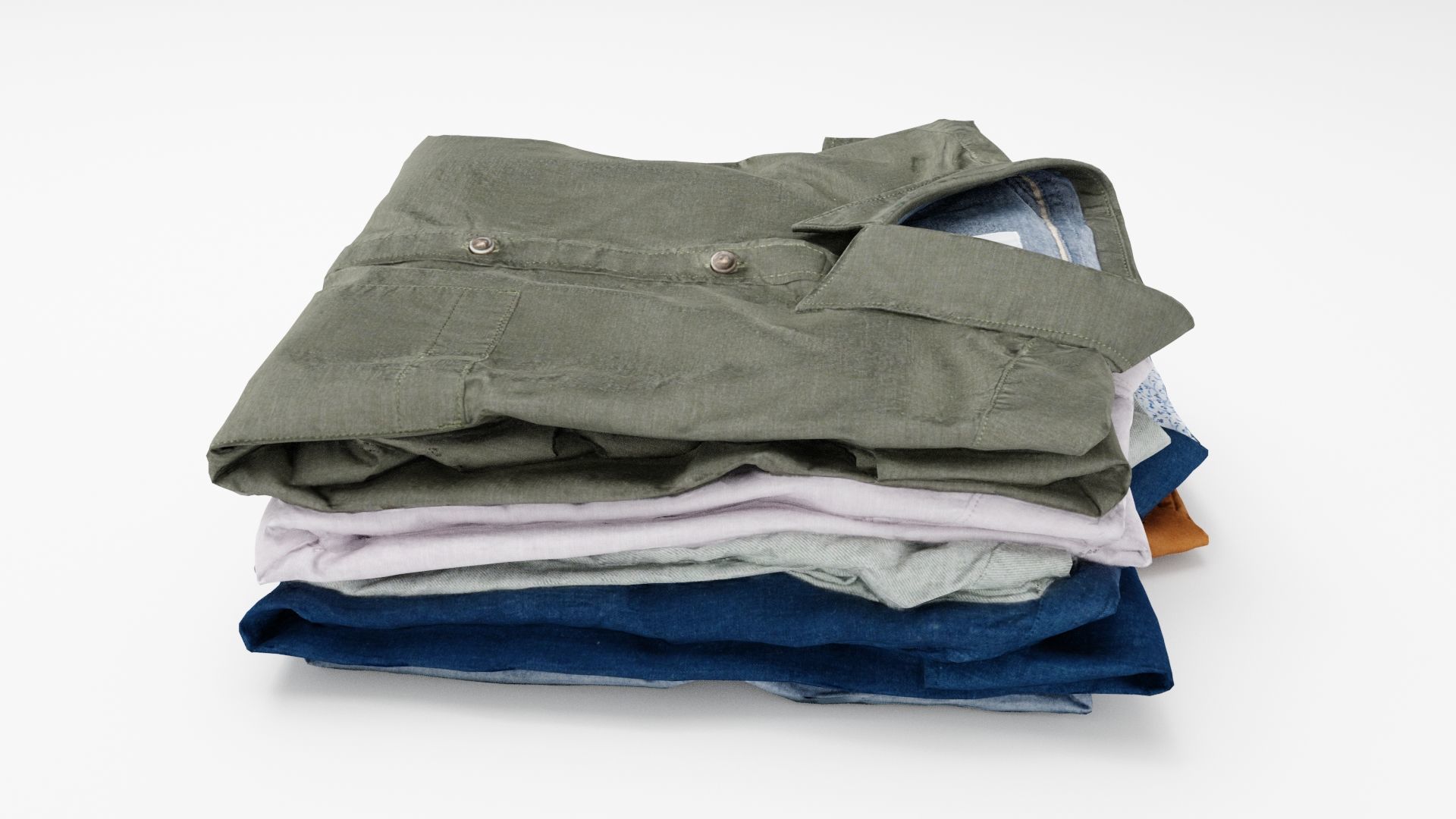 Pile or stack of folded shirts polo Generic casual clothing  3D model_1