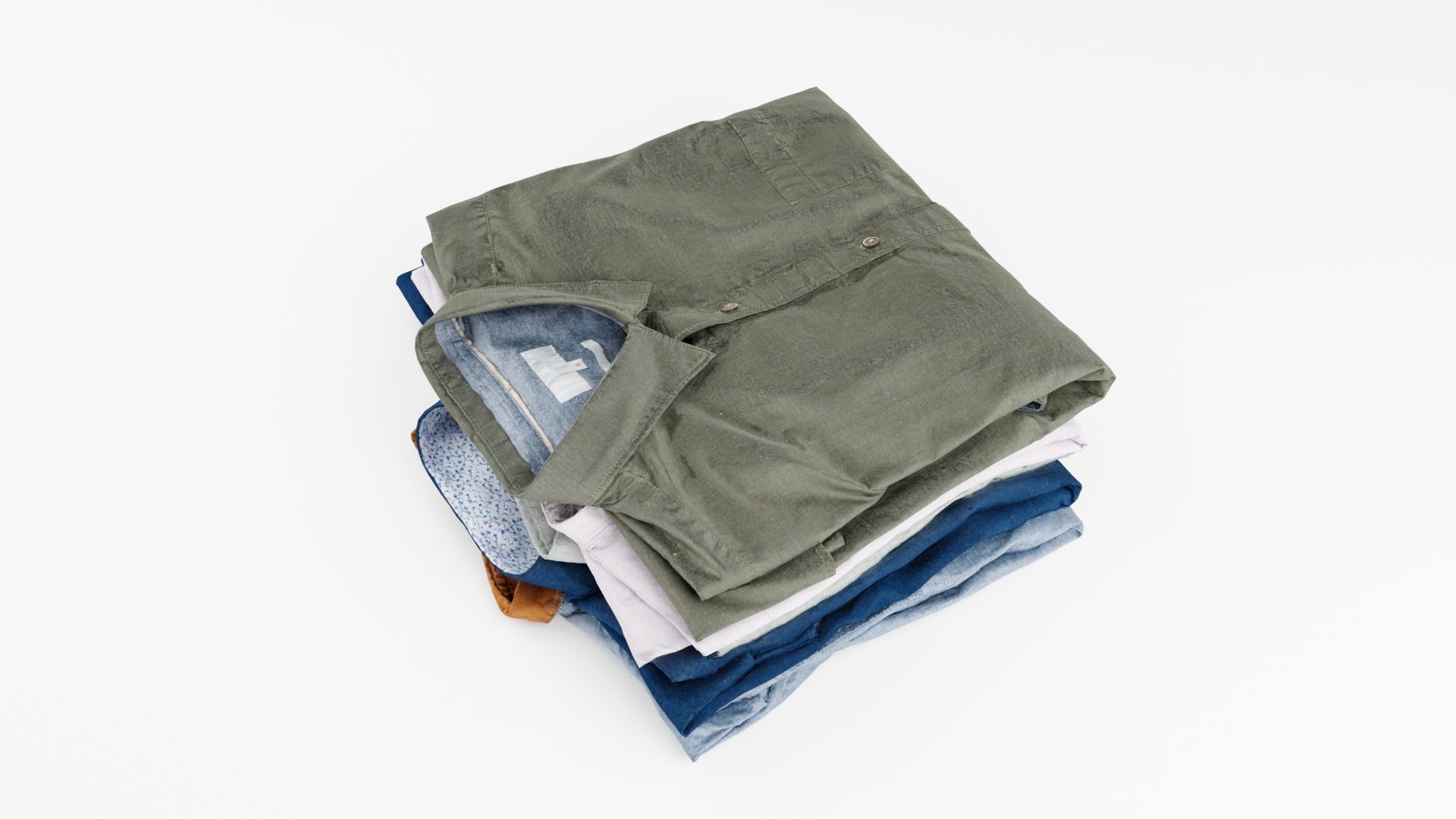 Pile or stack of folded shirts polo Generic casual clothing  3D model_2