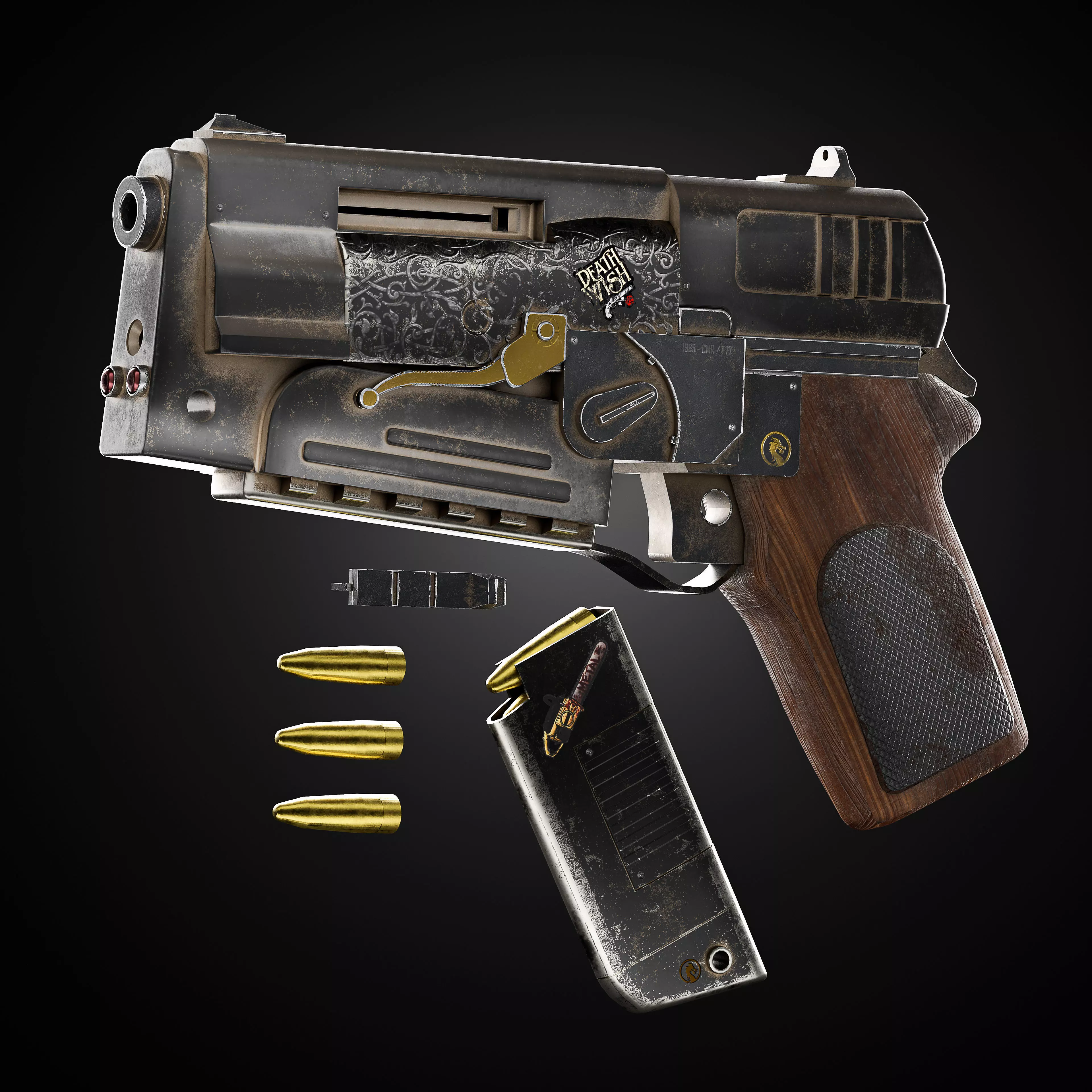 PBR Game Ready Gun 3D Model with Animation Low-poly 3D model