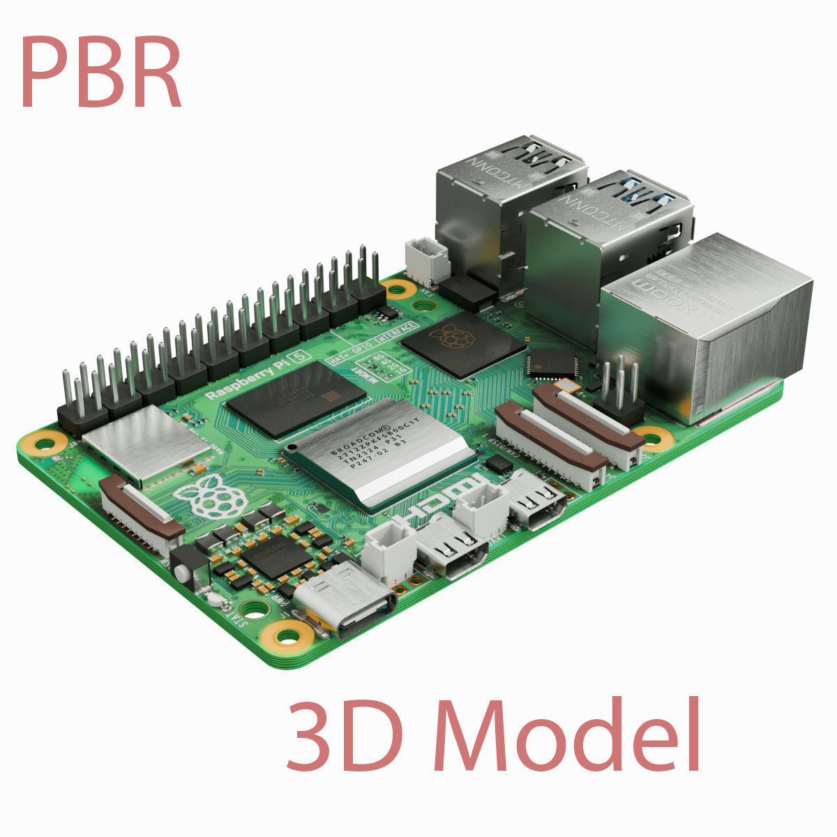 Raspberry pi 5 Low-poly 3D model_1
