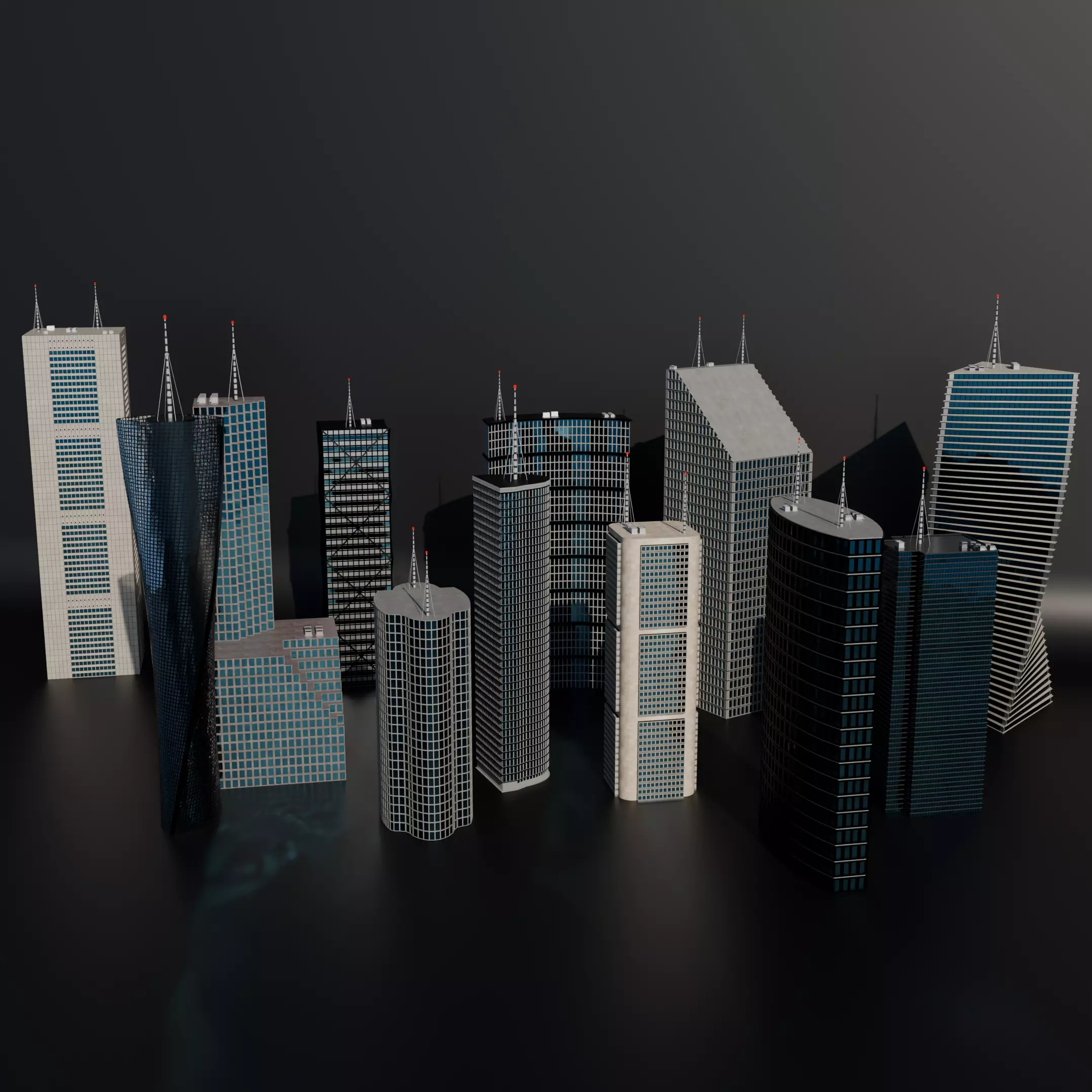 Low-poly procedural skyscrapers bundle Low-poly 3D model_0