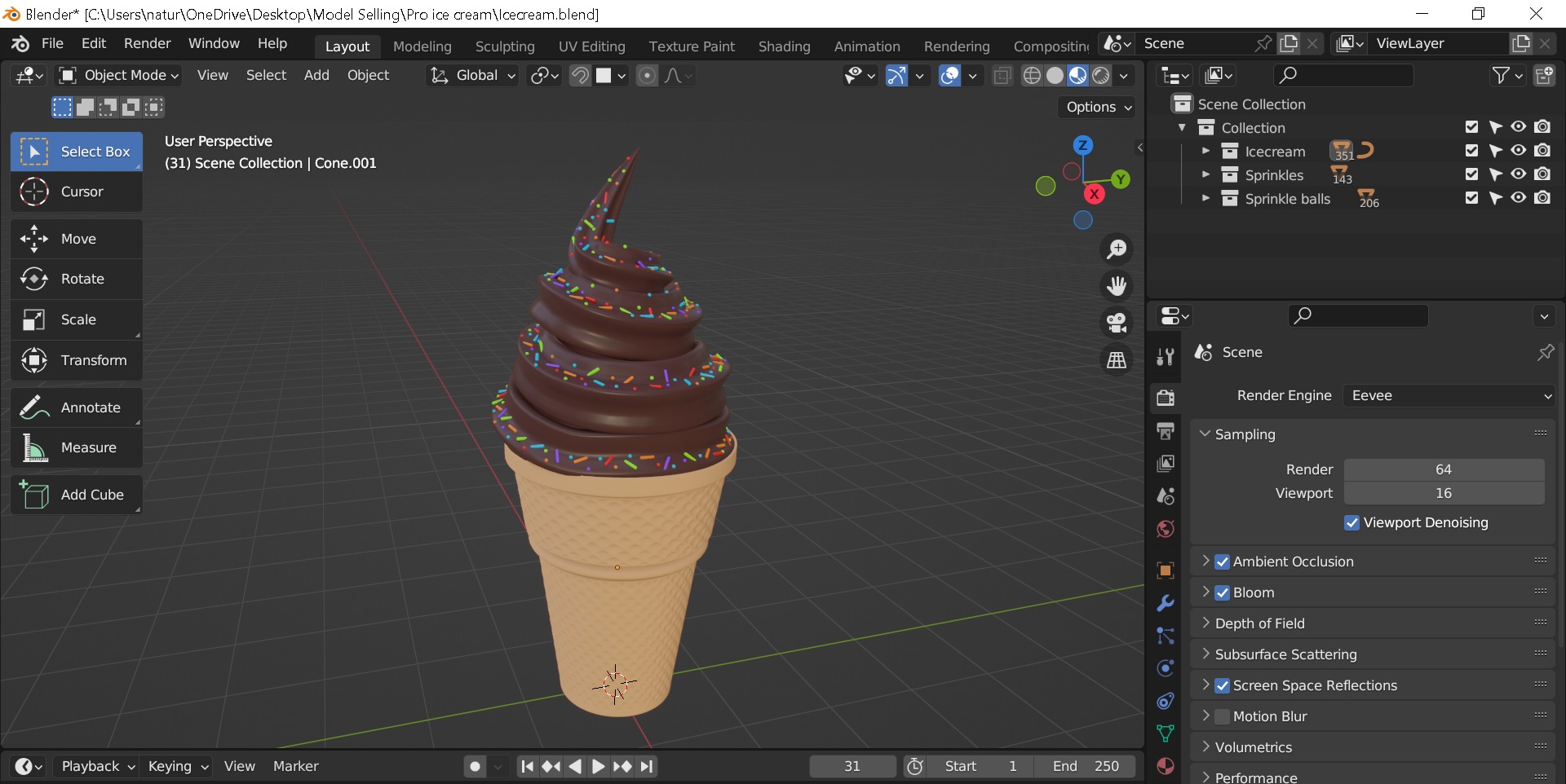 Ice cream Low-poly 3D model_1