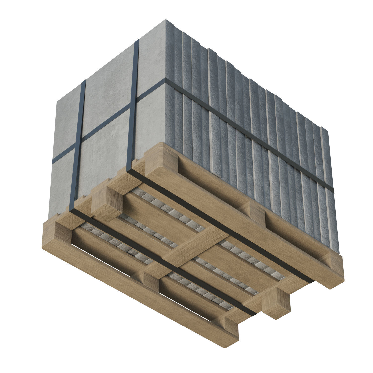 Concrete Slabs On Wooden Pallet Low-poly 3D model_7