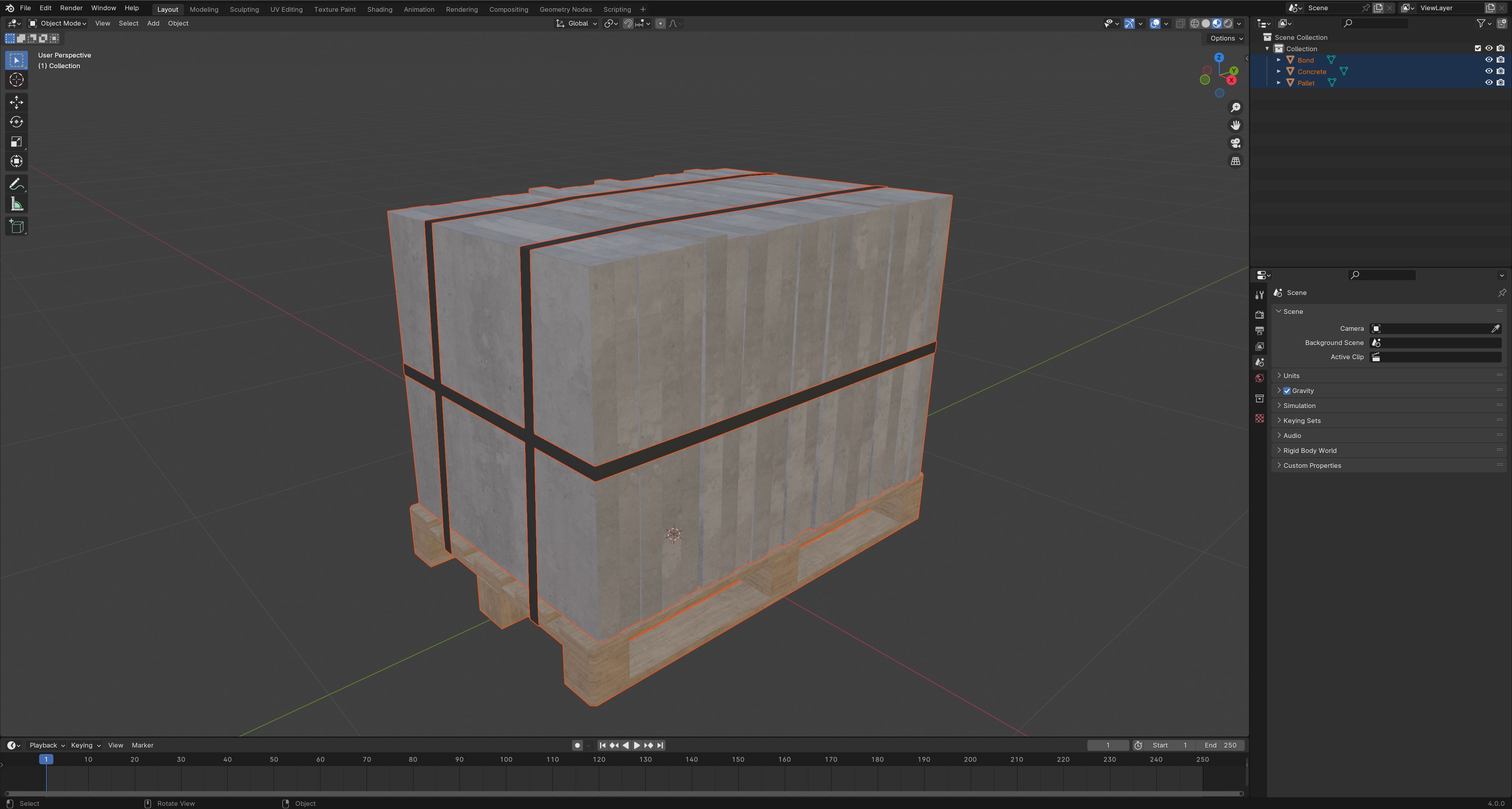 Concrete Slabs On Wooden Pallet Low-poly 3D model_11