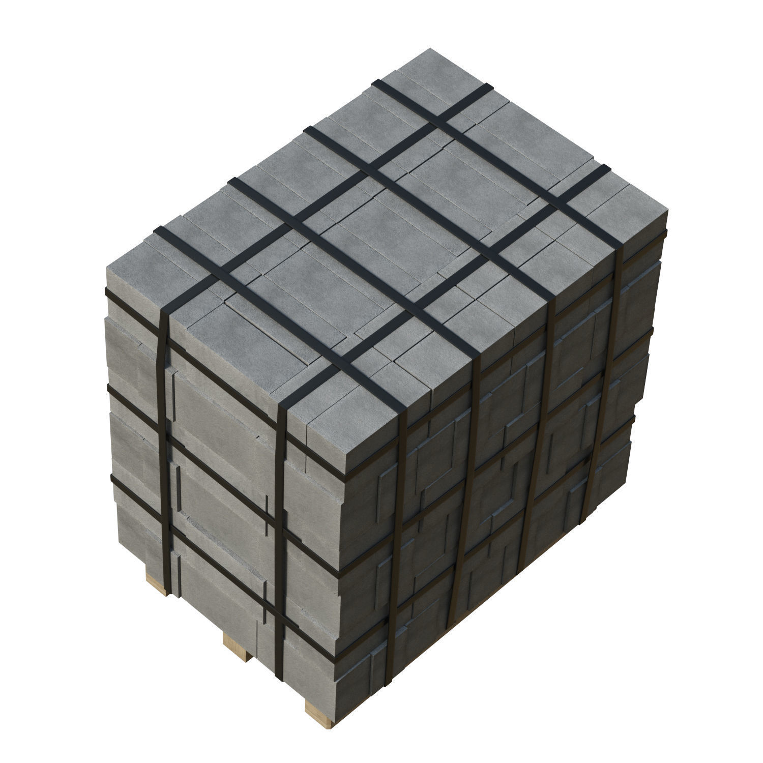 Concrete Blocks On Wood Pallet Low-poly 3D model_7