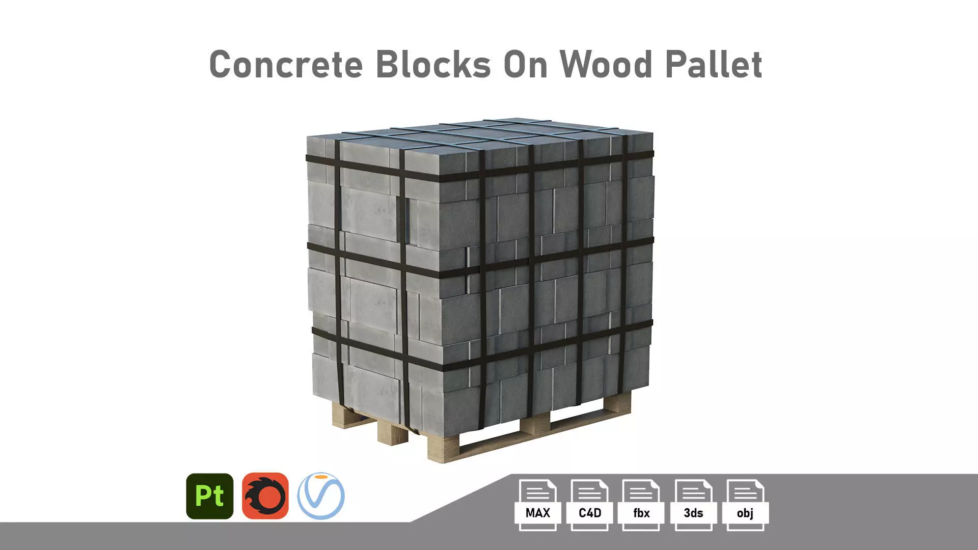 Concrete Blocks On Wood Pallet Low-poly 3D model_0