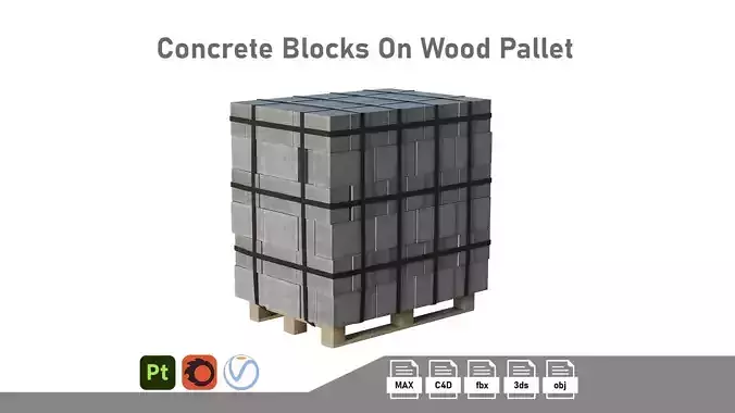 Concrete Blocks On Wood Pallet Low-poly 3D model