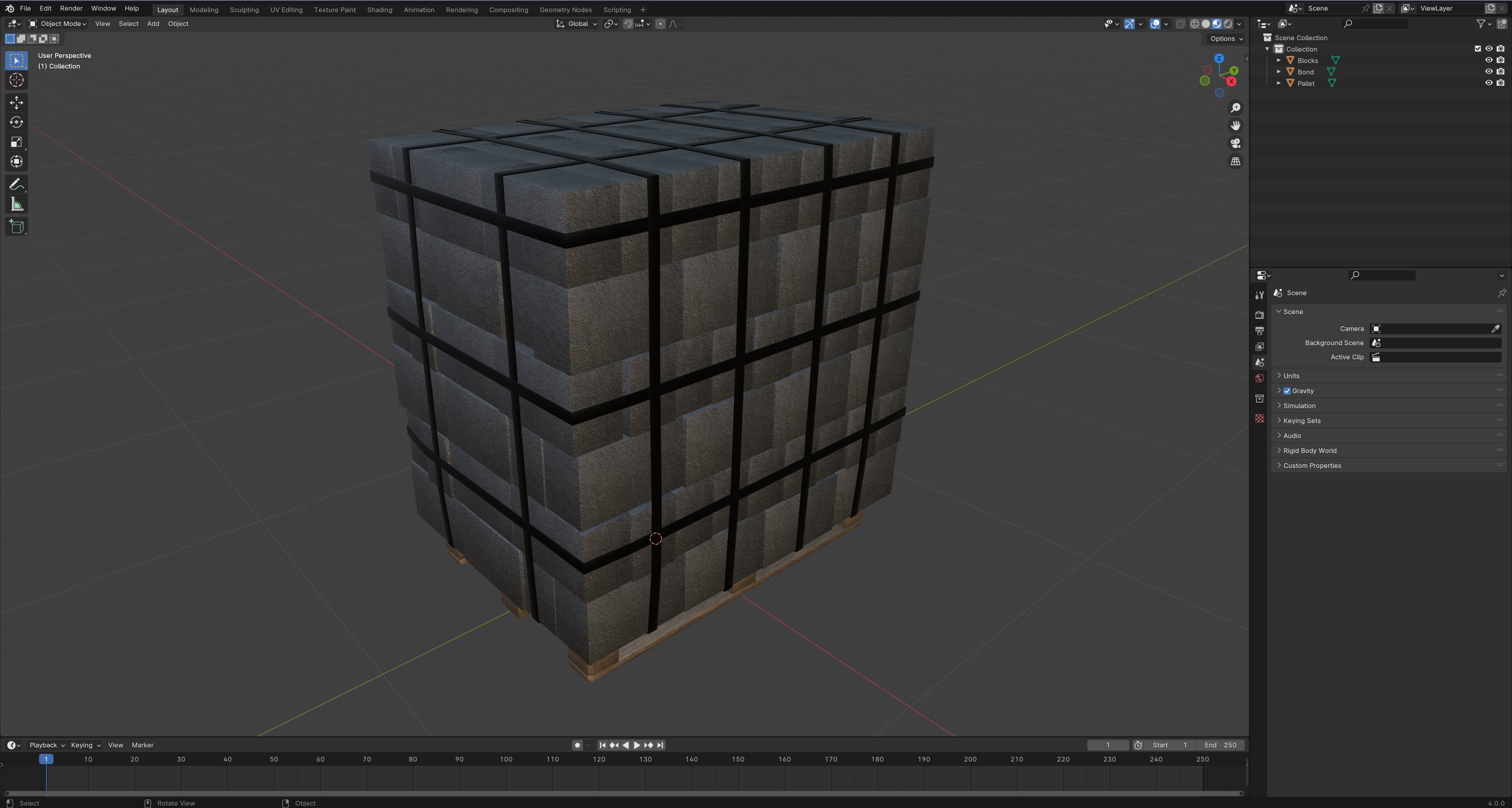 Concrete Blocks On Wood Pallet Low-poly 3D model_10