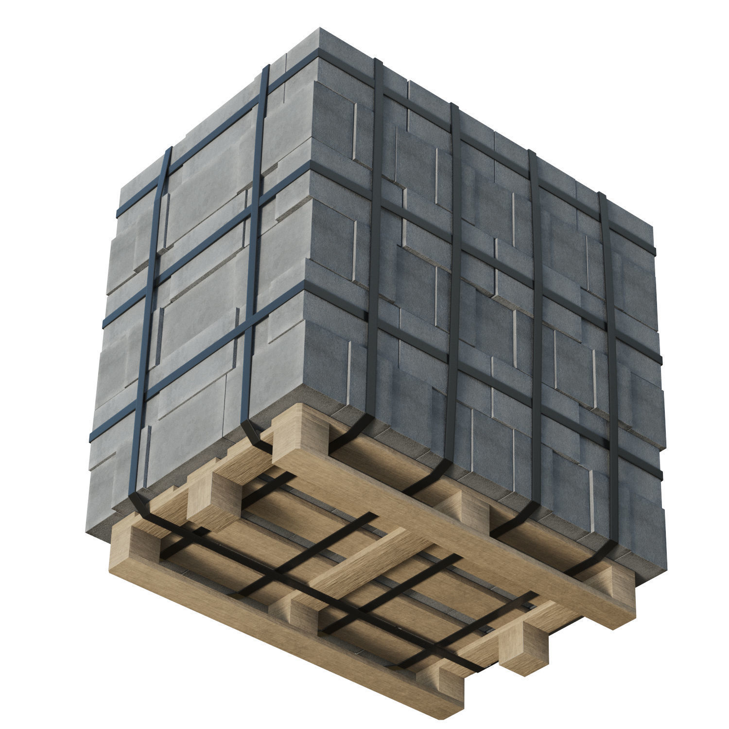 Concrete Blocks On Wood Pallet Low-poly 3D model_6