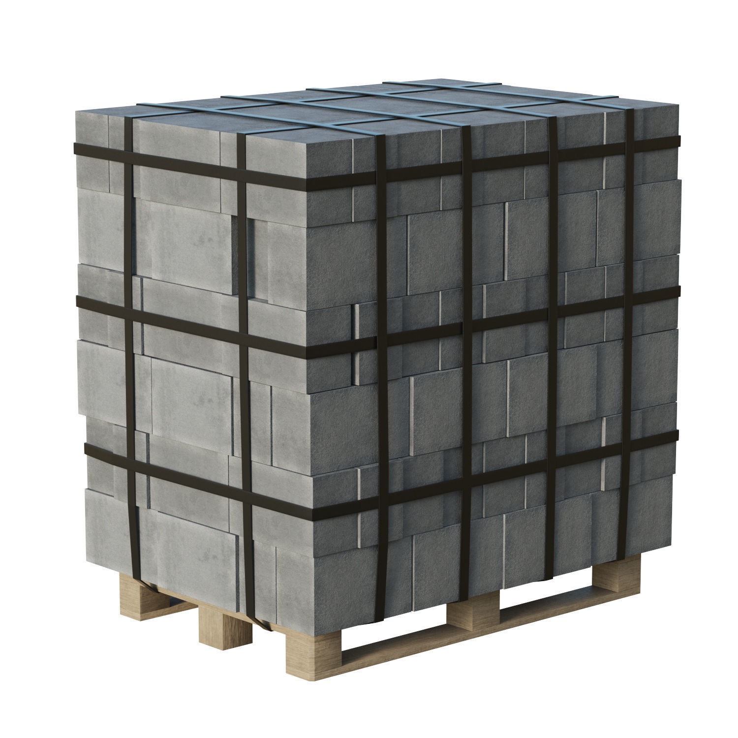 Concrete Blocks On Wood Pallet Low-poly 3D model_1
