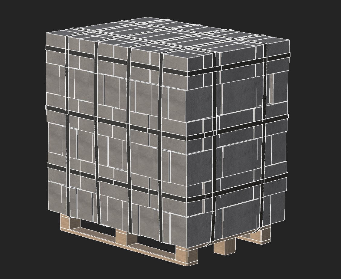 Concrete Blocks On Wood Pallet Low-poly 3D model_14