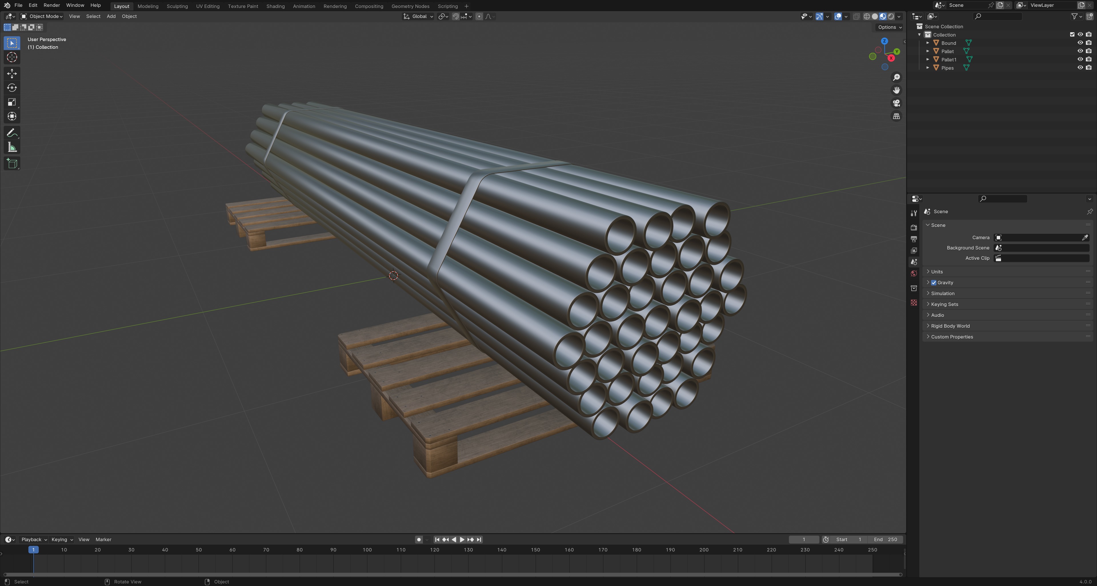 Steel Bars On Pallet Low-poly 3D model_13