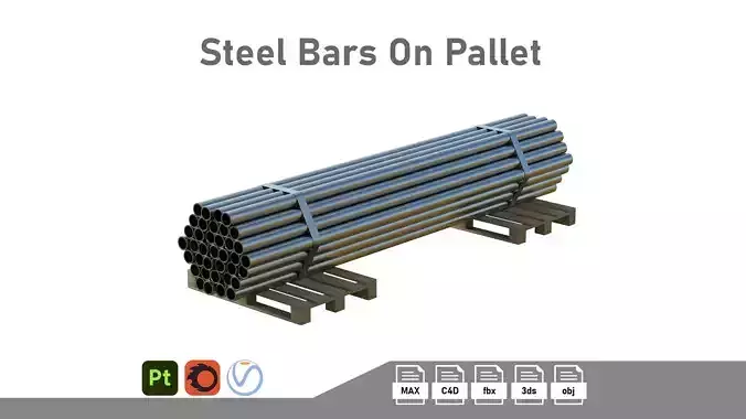 Steel Bars On Pallet Low-poly 3D model