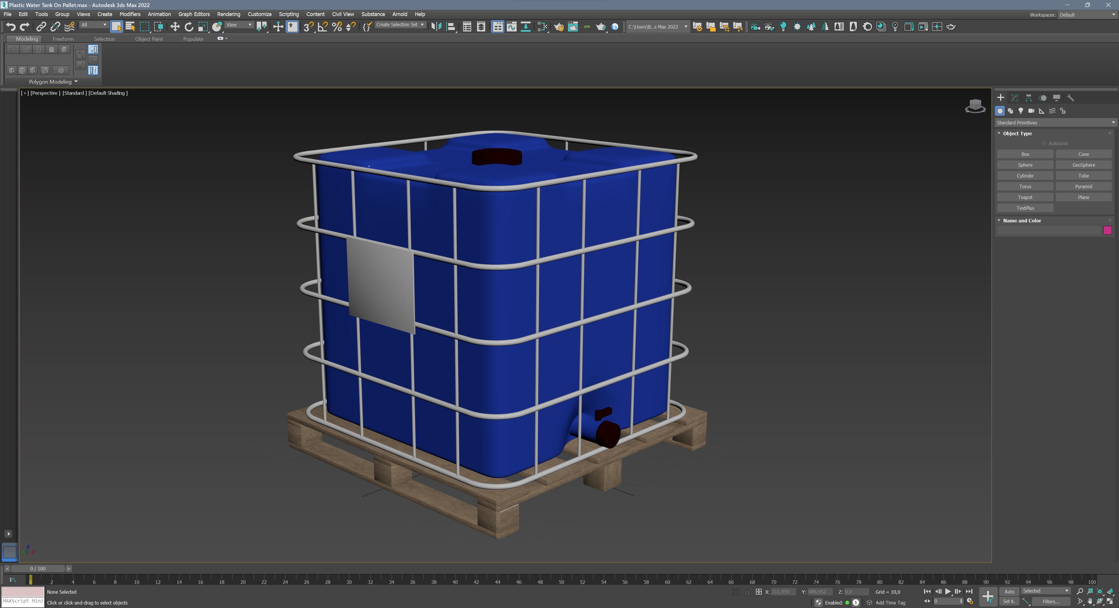 Plastic Water Tank On Pallet Low-poly 3D model_14