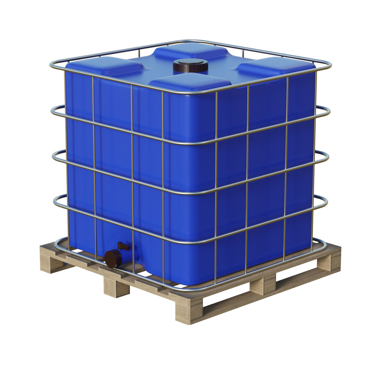 Plastic Water Tank On Pallet Low-poly 3D model_1