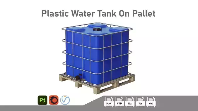 Plastic Water Tank On Pallet Low-poly 3D model