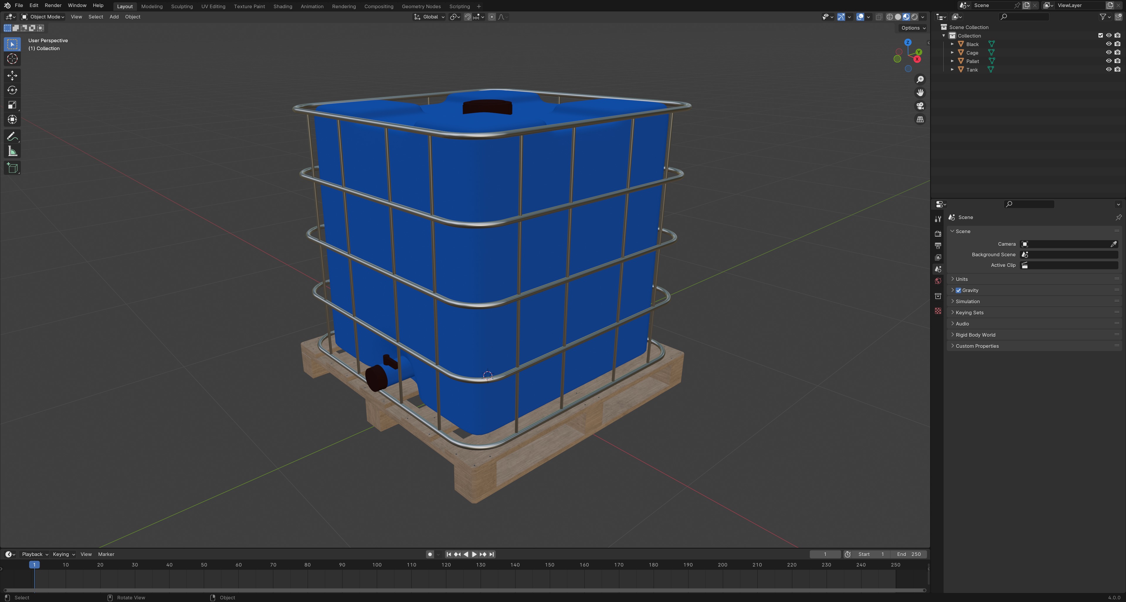 Plastic Water Tank On Pallet Low-poly 3D model_12