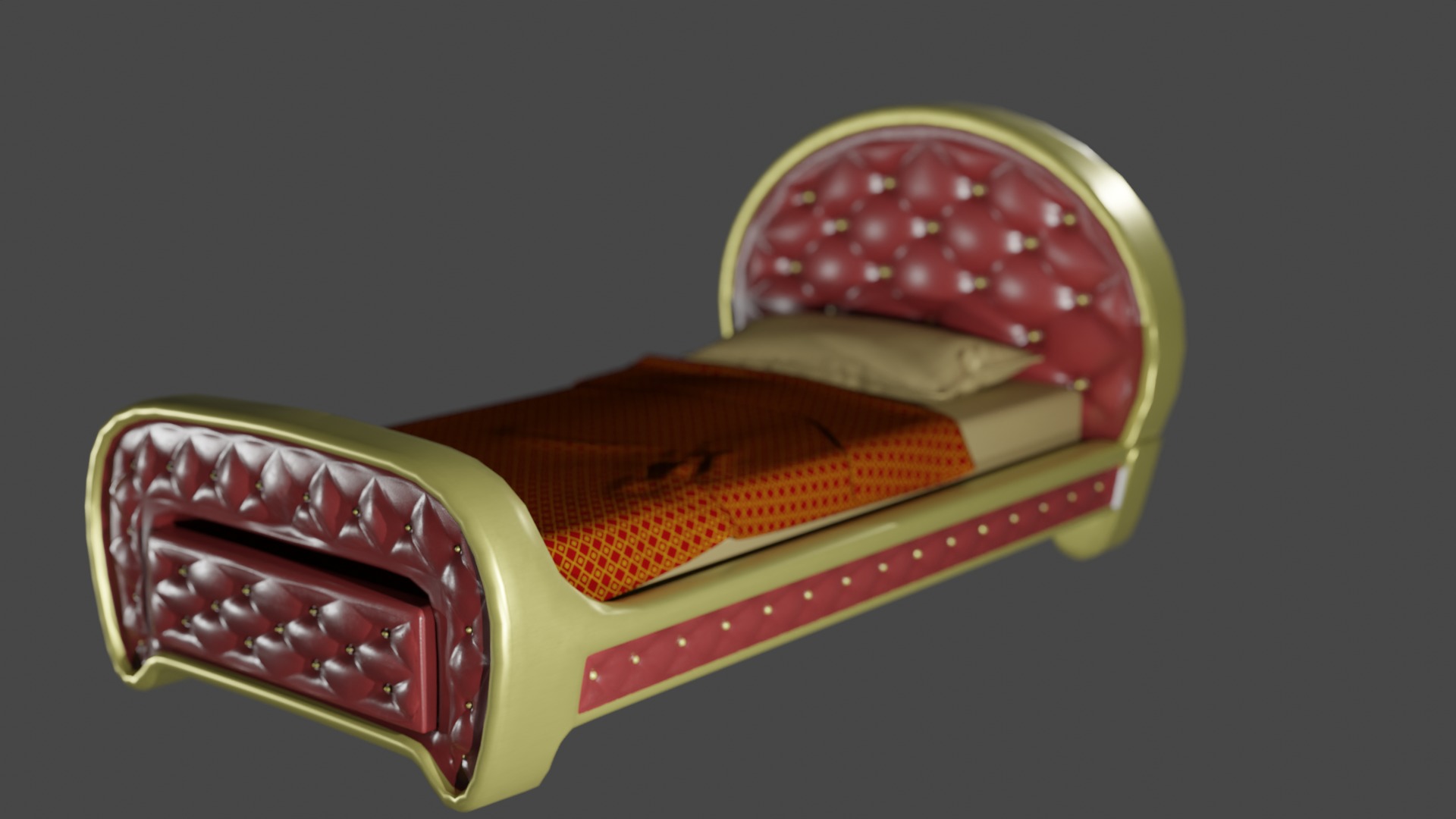 Rigged Red Quilted Bed 3D model_6