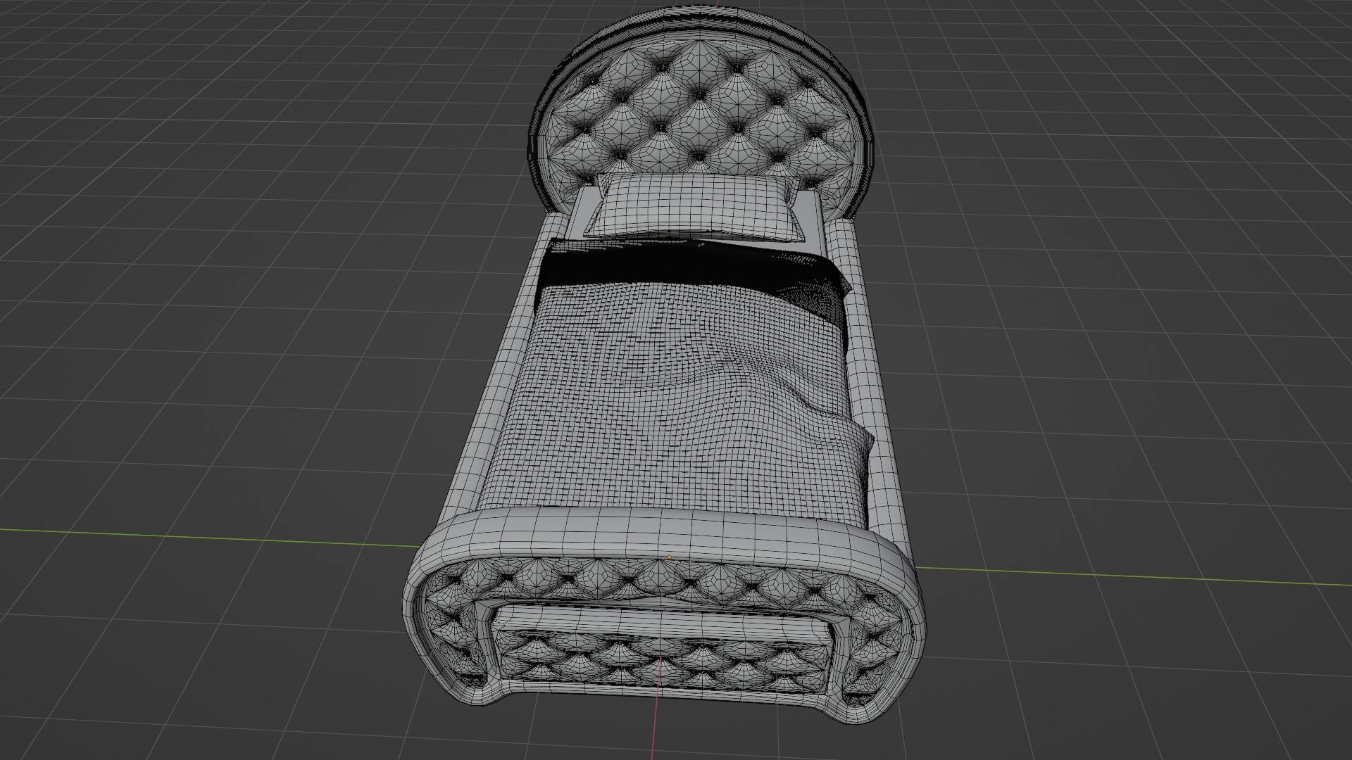 Rigged Red Quilted Bed 3D model_11