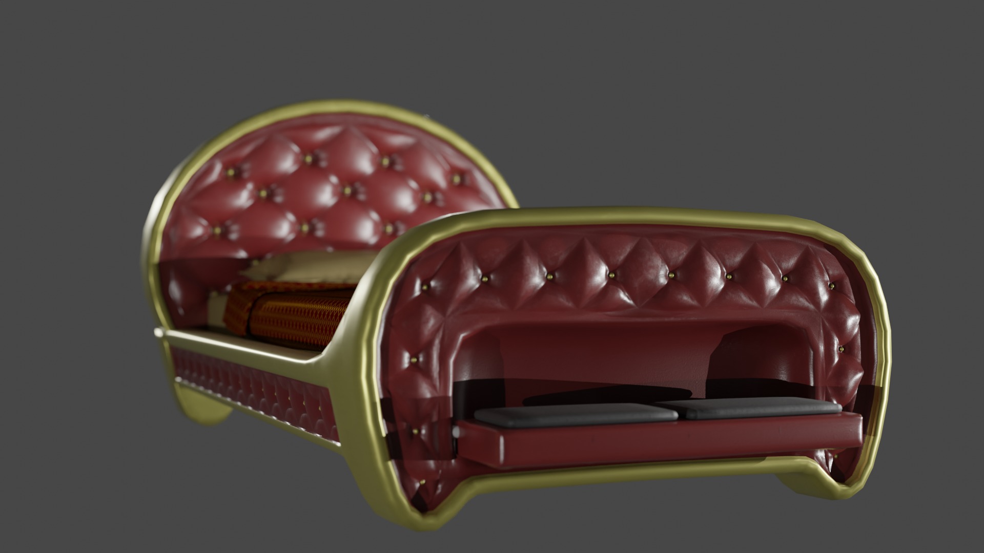 Rigged Red Quilted Bed 3D model_5