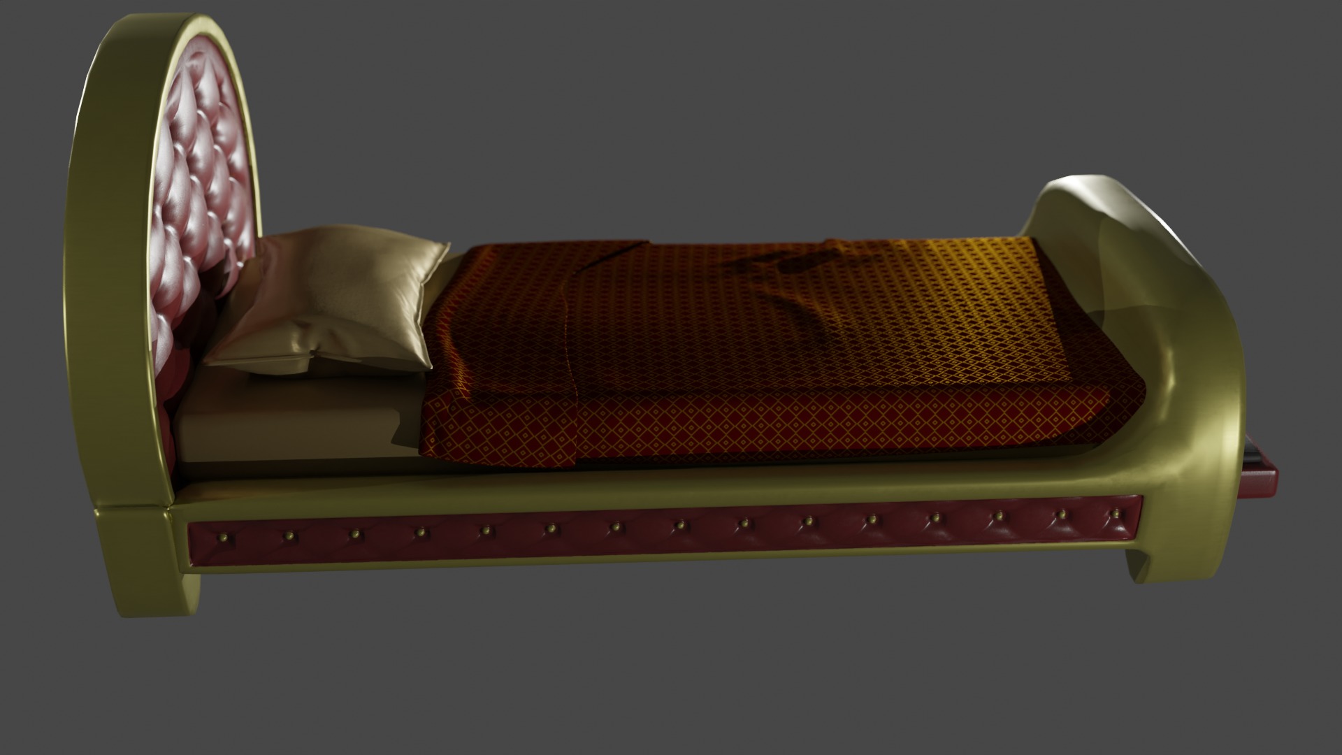 Rigged Red Quilted Bed 3D model_7