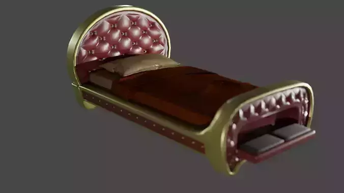 Rigged Red Quilted Bed 3D model
