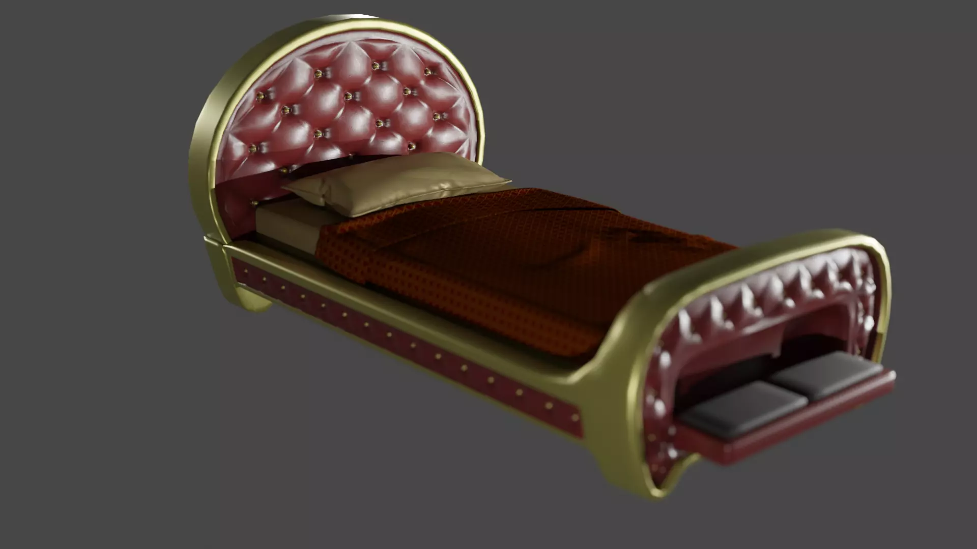 Rigged Red Quilted Bed 3D model_0