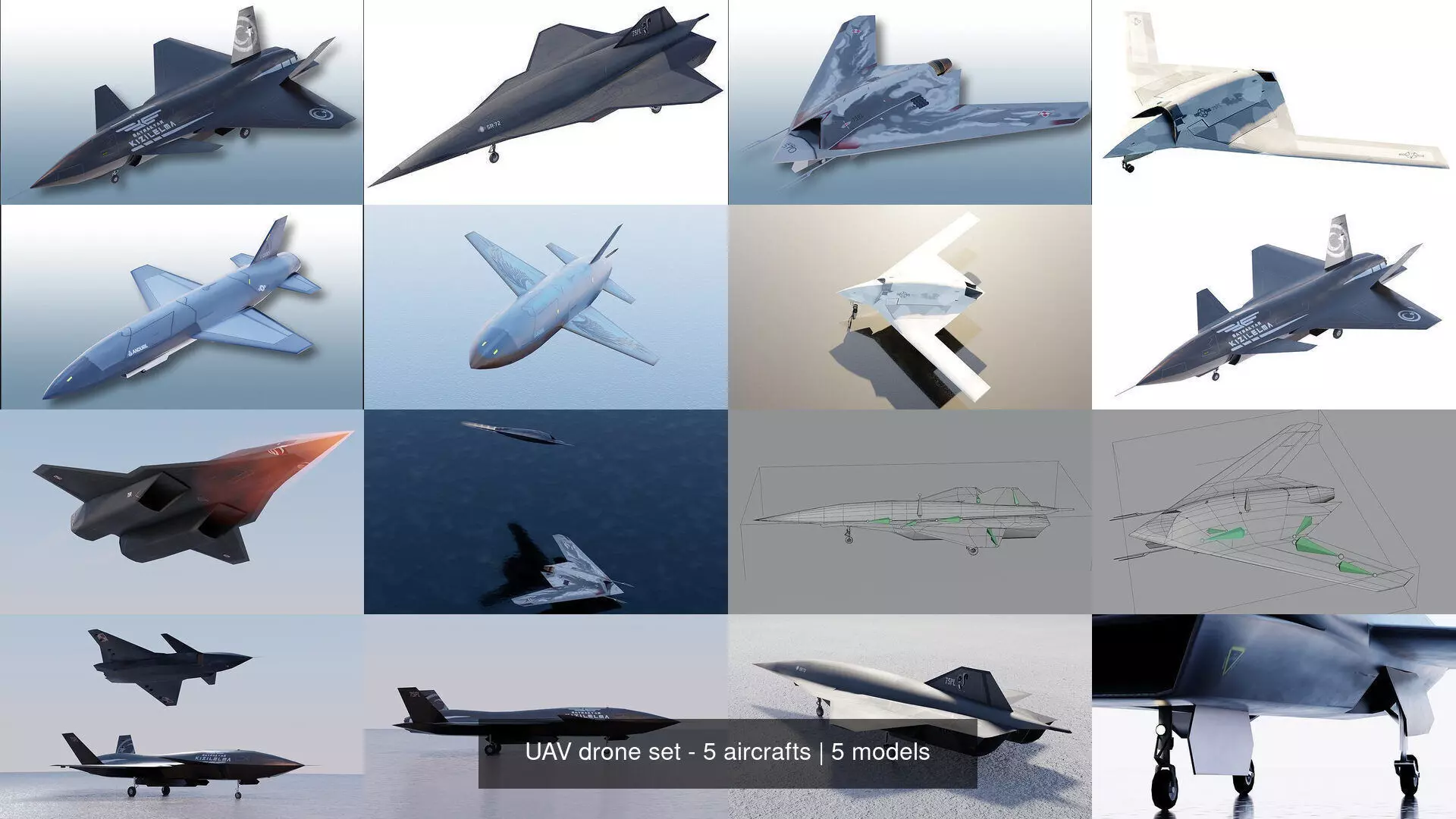 UAV drone set - 5 aircrafts 3D Model Collection_0