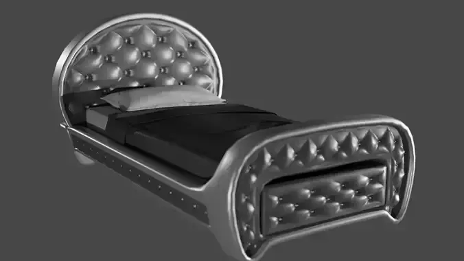 Rigged Silver Quilted Bed 3D model