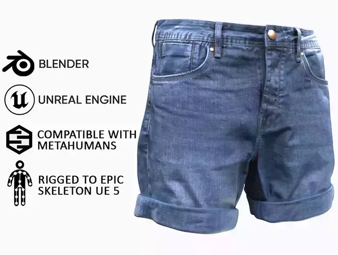 Denim Shorts 7 - All MH Bodies and UE5 Skeletons - Rigged