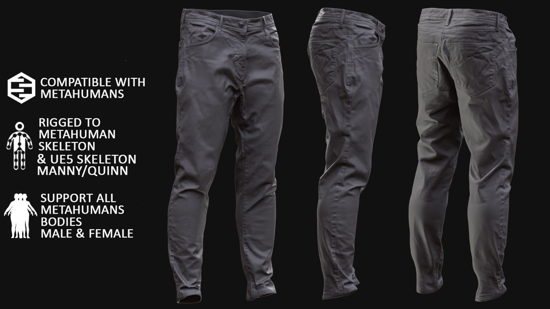 Pants 5 - All MH Bodies and UE5 Skeletons - Rigged Low-poly 3D model_3