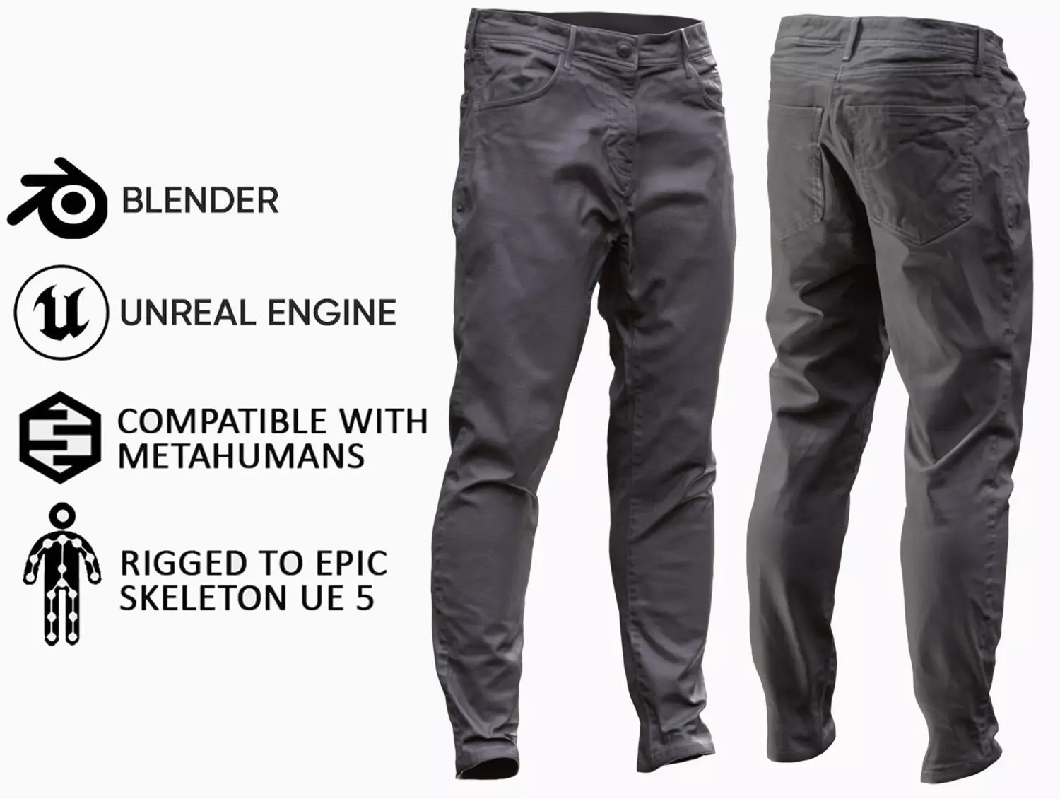 Pants 5 - All MH Bodies and UE5 Skeletons - Rigged Low-poly 3D model_0